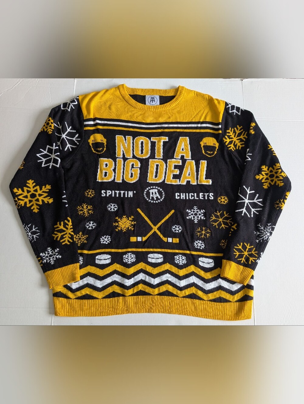 Barstool Sports Spittin’ Chiclets Hockey Knit Sweater Black/Yellow XL